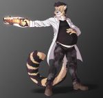  anthro boots bottomwear cheetah clothing coat felid feline footwear hi_res hi_tech_gun lab_coat male male_pregnancy mammal pants plantigrade pregnant shirt solo standing the-narutoshi topwear 