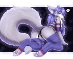  &lt;3 all_fours anthro bedroom_eyes big_breasts big_butt blue_eyes breasts butt canid canine clothed clothing countershading digitigrade female fluffy fluffy_tail fully_clothed fur garter_straps genitals grey_body grey_fur hair hazukikai hi_res hindpaw inner_ear_fluff long_hair long_tail looking_at_viewer mammal multicolored_body multicolored_fur narrowed_eyes neck_tuft panties pawpads paws pictographics pink_pawpads presenting presenting_pussy purple_hair pussy seductive smile solo speech_bubble tongue tongue_out tuft two_tone_body two_tone_fur underwear white_body white_countershading white_fur 