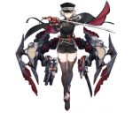  1girl armor artist_request azur_lane bangs belt black_cape black_footwear black_headwear black_jacket black_legwear black_shorts cape closed_mouth fingerless_gloves frown full_body gloves hair_between_eyes hair_ornament hat highres holding holding_sword holding_weapon jacket japanese_armor katana kinu_(azur_lane) looking_at_viewer medium_hair military military_hat military_uniform multicolored multicolored_cape multicolored_clothes official_art red_cape red_gloves retrofit_(azur_lane) rigging rudder_footwear shorts shoulder_armor sode solo sword thighhighs torpedo_launcher transparent_background turret uniform weapon yellow_eyes 
