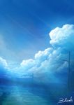  alu.m_(alpcmas) blue_sky blue_theme blurry cloud commentary depth_of_field highres hill light_rays no_humans original rural scenery signature sky sunlight telephone_pole 