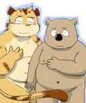  2014 anthro balls belly blush cute_fangs duo eyes_closed felid genitals kemono koala male male/male mame_taro mammal marsupial moobs nipples overweight overweight_male pantherine pubes tiger vombatiform 