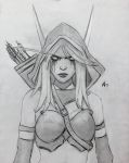  absurdres angry arrow bare_shoulders highres hood huge_filesize long_hair simple_background solo sylvanas_windrunner warcraft warcraft_3 