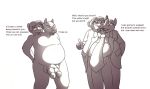  anthro clothed clothing conjoined dialogue drsouthpaws english_text eyewear felid formalwear genitals glasses lion male male/male mammal multi_genitalia multi_head multi_penis nude pantherine penis rhinocerotoid suit_and_tie text 