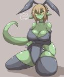  animal_humanoid big_breasts blush breasts cleavage clothed clothing collar female hi_res humanoid inumatori kneeling reptile reptile_humanoid scalie scalie_humanoid simple_background thick_thighs 
