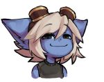  2018 blue_body borvar bust_portrait eyelashes eyewear goggles green_eyes hair hi_res league_of_legends portrait riot_games simple_background smile smug solo tristana_(lol) video_games white_background yordle 