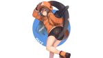  bike_shorts boots brown_hair gloves guilty_gear hat hoodie long_hair may_(guilty_gear) orange_eyes rangen shorts weapon white 