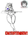  anthro bandage big_breasts breasts canid canine canis clothed clothing comic_idea female fully_clothed gun iideek low_cut_shirt mammal ranged_weapon rifle simple_background solo tattoo unfinished upcoming weapon white_background wolf 