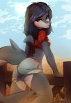  2019 anthro clothed clothing day detailed_background digital_media_(artwork) eyebrows eyelashes female fin fish hi_res marine miloff outside pink_eyes shark sky solo this_was_an_invalid_tag_name 
