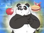  2019 4:3 anthro belly black_body black_fur burger food fur giant_panda group humanoid_hands mammal navel overweight pandaemondx ursid white_body white_fur wings 