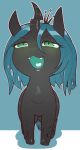  arthropod black_body blue_hair blush changeling cold-blooded-twilight cropped fangs female feral friendship_is_magic green_eyes hair horn my_little_pony open_mouth quadruped queen_chrysalis_(mlp) smug solo 