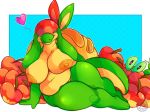  &lt;3 abstract_background anthro anthrofied apple appletun applin big_breasts breasts curvy_figure droopy_ears female food food_creature fruit hi_res huge_breasts long_ears lounging mcpippypants nintendo nude overweight pinup plant pok&eacute;mon pok&eacute;mon_(species) pose slightly_chubby smile solo_focus thick_thighs video_games voluptuous wide_hips 