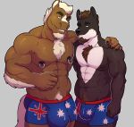  2017 5_fingers abs arm_hair beard biceps big_bulge big_muscles black_body black_fur black_nipples black_nose body_hair brown_body brown_fur brown_hair bulge canid canine canis chest_hair clothed clothing duo equid equine eyebrows facial_hair fingers fur hair hi_res horse knuxlight looking_at_viewer male male/male mammal multicolored_body multicolored_fur muscular muscular_male nex_anima_canis nipple_piercing nipple_ring nipples pecs piercing simple_background standing swimwear thick_eyebrows topless triceps two_tone_body two_tone_fur white_body white_fur white_hair wolf zeeme 