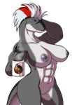  2019 abs alpha_channel anthro athletic beverage breasts clitoris coffee coffee_mug dinosaur female front_view genitals hair holding_object lordstevie multicolored_hair muscular muscular_female nipple_piercing nipples non-mammal_breasts nude piercing purple_sclera pussy reptile scalie simple_background solo standing tattoo transparent_background vasha_vinodragova 