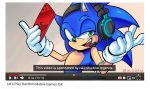  black_nose blue_hair clothing english_text eulipotyphlan gloves green_eyes hair handwear headgear headphones headset hedgehog hi_res looking_at_viewer male mammal open_mouth phone solo sonic_the_hedgehog sonic_the_hedgehog_(series) text wizaria youtube 