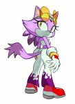  2020 5_fingers alternate_costume amber_eyes anthro black_nose blaze_the_cat clothed clothing clothing_swap domestic_cat eyelashes eyewear felid feline felis female fiinel fingers footwear hair hi_res looking_back mammal purple_hair simple_background solo sonic_riders sonic_the_hedgehog_(series) wave_the_swallow white_background 