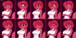  angry animated anthro big_breasts bnbigus breasts clothed clothing digital_media_(artwork) dragon drake_(disambiguation) expression_sheet female hair hi_res horn red_hair reptile sad scalie short_playtime shy simple_background smug solo tangles_(bnbigus) 