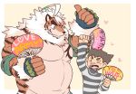  &lt;3 bandaid_protagonist_(tas) blush clawlion fan_(disambiguation) felid hombretigre human male mammal muscular muscular_male pantherine pecs size_difference tiger tokyo_afterschool_summoners video_games 