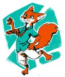  2020 abstract_background ambiguous_gender anthro arm_tuft barefoot blue_eyes bottomwear canid canine cheek_tuft clothed clothing disney elbow_tufts facial_tuft fox fuel_(artist) green_eyes head_tuft inner_ear_fluff mammal necktie nick_wilde outline pants pawpads red_fox shirt solo t-shirt topwear tuft white_outline zootopia 