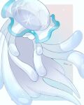  animal_focus artist_name blue_background border colored_skin commentary_request gradient_background highres iwasi_29 jellyfish nihilego no_humans pink_background pokemon pokemon_(creature) tentacles twitter_username white_border white_skin 