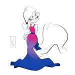 1:1 2019 accessory anthro birchly bisexual_pride_colors blue_claws blue_eyes breasts claws clothing courtney_brushmarke digital_drawing_(artwork) digital_media_(artwork) dress eyebrows female finger_claws fluffy fluffy_tail front_view fur hair hair_accessory hair_tie lgbt_pride looking_away mammal mephitid multicolored_clothing narrowed_eyes partially_colored pride_colors raised_eyebrow signature simple_background skunk solo standing tail white_background