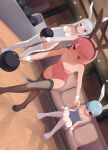  3girls absurdres animal_ears ball black_thighhighs blue_hair blue_leotard bowling bowling_alley bowling_ball breasts cleavage commentary commission covered_navel dutch_angle emilia_(re:zero) english_commentary fake_animal_ears grey_hair hair_ornament highres large_breasts leotard long_hair multiple_girls open_mouth parted_lips pink_hair pink_leotard pixiv_commission playboy_bunny purple_eyes rabbit_ears ram_(re:zero) re:zero_kara_hajimeru_isekai_seikatsu recklessdraw red_eyes rem_(re:zero) short_hair sitting small_breasts standing strapless strapless_leotard sunglasses thighhighs white_leotard white_thighhighs wrist_cuffs x_hair_ornament 