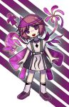  1other androgynous brown_footwear dress euthan highres len&#039;en open_mouth other_focus pink_eyes pink_hair pink_wings shion_(len&#039;en) shoes short_hair short_sleeves smile socks solo teeth triangular_headpiece upper_teeth_only white_dress white_socks wings 