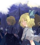 1girl alice_margatroid alice_margatroid_(pc-98) blonde_hair blue_hairband blue_ribbon blue_skirt closed_mouth commentary_request flat_chest grey_shirt hair_ribbon hairband kaigen_1025 multiple_views puffy_short_sleeves puffy_sleeves ribbon shirt short_hair short_sleeves skirt suspender_skirt suspenders touhou touhou_(pc-98) yellow_eyes 