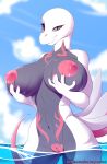  2020 5_fingers amberpendant anthro areola big_breasts breasts digital_media_(artwork) female fingers genitals hi_res huge_areola huge_breasts navel nintendo nipples nude outside pok&eacute;mon pok&eacute;mon_(species) puffy_areola pussy salazzle scalie shiny_pok&eacute;mon smile solo thick_thighs video_games wet wide_hips 