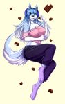  2020 4_toes 5_fingers anthro blue_hair breasts canid canine canis digital_media_(artwork) domestic_dog eyebrows eyelashes female fingers hair hi_res hybrid knightdd mammal purple_eyes solo toes 