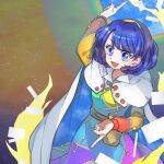  :d aura belt belt_pouch blue_eyes blue_hair breasts cape cloak cloud_print dress full_moon hairband mirei_(miirei) moon multicolored_clothes multicolored_dress multicolored_hairband open_mouth patchwork_clothes pointing pointing_down pointing_up pouch rainbow rainbow_gradient short_hair sky_print small_breasts smile tenkyuu_chimata touhou two-sided_cape two-sided_fabric unconnected_marketeers upper_body v-shaped_eyebrows white_cape white_cloak yellow_bag zipper 