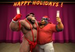 2023 alcohol anthro arm_over_shoulder bear beard beverage biceps black_body black_fur black_hair bottomwear braford brown_bear brown_body brown_eyes brown_fur canid canine canis champagne christmas christmas_clothing christmas_headwear chubby_anthro chubby_male claws clothing curtains dated domestic_dog duo embrace english_text facial_hair finger_claws fur gloves goatee hair handwear happy_holidays hat headgear headwear hi_res holding_beverage holding_champagne_glass holding_drinking_glass holding_object holidays house_of_beef hug julian_(braford) looking_at_viewer male male/male mammal mankini mastiff molosser multicolored_body multicolored_fur muscular muscular_anthro muscular_male new_year_2024 nipples on_stage open_mouth pantsless pecs ponytail red_clothing red_gloves red_handwear red_shirt red_topwear red_underwear rottweiler santa_hat sarge_(braford) shirt shirtless short_ponytail shorts signature stage suspenders text topwear two_tone_body two_tone_fur underwear ursine white_bottomwear white_clothing white_shorts