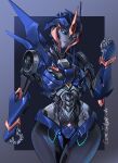  1girl arcee blue_eyes breasts curvy eajlady english_commentary helmet highres humanoid_robot mecha mechanical_parts medium_breasts narrow_waist redesign robot robot_girl science_fiction solo thick_thighs thighs transformers transformers_prime wings 