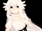  1girl black_background black_ribbon blue_eyes dress ender_lilies_quietus_of_the_knights expressionless hair_between_eyes hair_ornament lily_(ender_lilies) long_hair looking_at_viewer matcha_cake ribbon simple_background sketch solo upper_body very_long_hair white_dress white_hair 