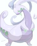  animal_focus antennae artist_name closed_mouth colored_skin commentary_request goodra green_eyes highres iwasi_29 no_humans pokemon pokemon_(creature) purple_skin simple_background slime_(substance) tail twitter_username white_background 