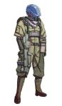  1boy assault_rifle backpack bag boots choukou_gasshin_xardion commentary_request earth_(planet) gloves gun head-mounted_display helmet hose joy_(cyber_x_heaven) logo looking_to_the_side military military_uniform original oxygen_mask planet rifle science_fiction soldier submachine_gun uniform weapon white_background 