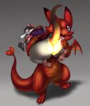ambiguous_gender anthro armello big_butt bottomless burning butt butt_on_fire carrying_over_shoulder carrying_person clothed clothing cream.pup dragon duo female fire gradient_background griotte_(armello) hand_on_butt hi_res looking_back mammal membrane_(anatomy) membranous_wings murid murine open_mouth overweight overweight_anthro overweight_female pain rat red_body red_scales rodent scales simple_background tail tongue tongue_out wings