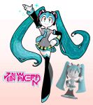 acenth blue_eyes blue_hair boots bottomwear clothing cosplay crossover dress female footwear hair hatsune_miku jenny_wakeman machine my_life_as_a_teenage_robot nickelodeon pose robot skirt smile sparkles twintails_(hairstyle) vocaloid white_body white_skin youtooz