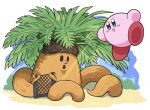  blush_stickers bush chain-link_fence colored_skin fence highres kirby kirby_(series) kirby_and_the_forgotten_land no_humans palm_tree pink_skin poyo_party roots solid_oval_eyes tree tropic_woods 