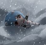  1girl absurdres ayanami_rei blue_hair bodysuit character_doll expressionless highres interface_headset neon_genesis_evangelion pilot_suit plugsuit red_eyes rei_chikita shadow shiga_96 short_hair snowing solo 