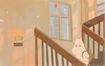  1boy animal_ears blue_eyes classroom highres jianghu_e looking_down moomin moomintroll solo stairs tail 