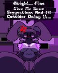 &lt;3 angry anthro areola big_breasts black_eyes blush breasts chaoticdream cheek_tuft dialogue digital_creature english_text facial_tuft female five_nights_at_freddy&#039;s genitals lagomorph leporid looking_at_viewer mammal navel nipples purple_areola purple_background purple_nipples pussy rabbit scottgames shadow_bonnie_(fnaf) simple_background solo speech_bubble spread_legs spreading talking_to_viewer text thick_thighs tuft wide_hips