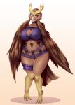  2020 anthro avian beak big_breasts blush breasts clothed clothing digital_media_(artwork) feathered_wings feathers female hi_res looking_at_viewer mleonheart nintendo nipple_outline noctowl non-mammal_breasts pok&eacute;mon pok&eacute;mon_(species) solo talons video_games wings 