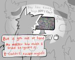 amygdalatraxxx anthro boy_kisser_(meme) censor_bar censored computer_keyboard computer_monitor computer_mouse dialogue domestic_cat english_text felid feline felis male mammal solo static text