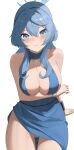  1girl absurdres ako_(blue_archive) ako_(dress)_(blue_archive) aozora_1051 black_hairband blue_archive blue_dress blue_eyes blue_hair blue_halo blush breasts cleavage closed_mouth cowboy_shot cuffs dress hair_between_eyes hairband halo handcuffs highres large_breasts long_hair looking_at_viewer official_alternate_costume panties simple_background sleeveless sleeveless_dress solo underwear white_background white_panties 