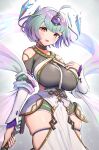  1girl ahoge aqua_hair bare_shoulders breasts commentary fire_emblem fire_emblem_heroes floating floating_object gonzarez gradient_clothes green_hair highres impossible_clothes jewelry large_breasts multicolored_hair plump purple_hair seidr_(fire_emblem) short_hair simple_background skindentation solo thick_thighs thigh_strap thighs wide_hips 