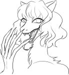 anthro claws ears_up fangs female graphite_(artwork) hair hi_res long_claws long_fingers long_tongue mammal missy_(napalm_express) monster napalm_express pencil_(artwork) sharp_teeth short_hair simple_background sketch solo teeth tongue traditional_media_(artwork) wolficus