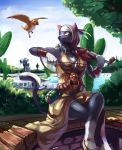  :3 absurd_res anthro anthro_focus armor athletic athletic_female avian big_breasts bird black_body black_fur blurred_background bow_(stringed_instrument) bowed_string_instrument breasts cactus clothed clothing crossed_legs depth_of_field detailed_background domestic_cat dress duo felid feline felis female female_focus feral flying footwear fountain fully_clothed fur gradient_hair hair hi_res larger_anthro looking_at_another magiace mammal multicolored_body multicolored_fur musical_instrument outside playing_music playing_violin purple_eyes shoes sitting size_difference sky smaller_feral smile solo_focus string_instrument tree two_tone_body two_tone_fur vambraces violin water white_body white_fur white_hair yellow_sclera 