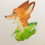  1:1 2016 anthro canid canine clothed clothing disney fangs fox fur green_eyes hi_res mammal monmokamoko nick_wilde open_mouth open_smile orange_body orange_fur painting_(artwork) red_fox shirt smile solo topwear traditional_media_(artwork) watercolor_(artwork) zootopia 