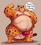 anthro balls benjamin_clawhauser big_moobs cheetah disney erection felid feline flexing genitals hi_res male mammal moobs nude nude_male overweight overweight_male penis solo speech_bubble text uniparasite vein veiny_penis zootopia