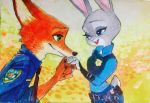  anthro bodily_fluids canid canine clothed clothing disney duo fox fully_clothed fur grey_body grey_fur hi_res judy_hopps lagomorph leporid mammal monmokamoko nick_wilde open_mouth open_smile orange_body orange_fur rabbit red_fox smile tears zootopia 